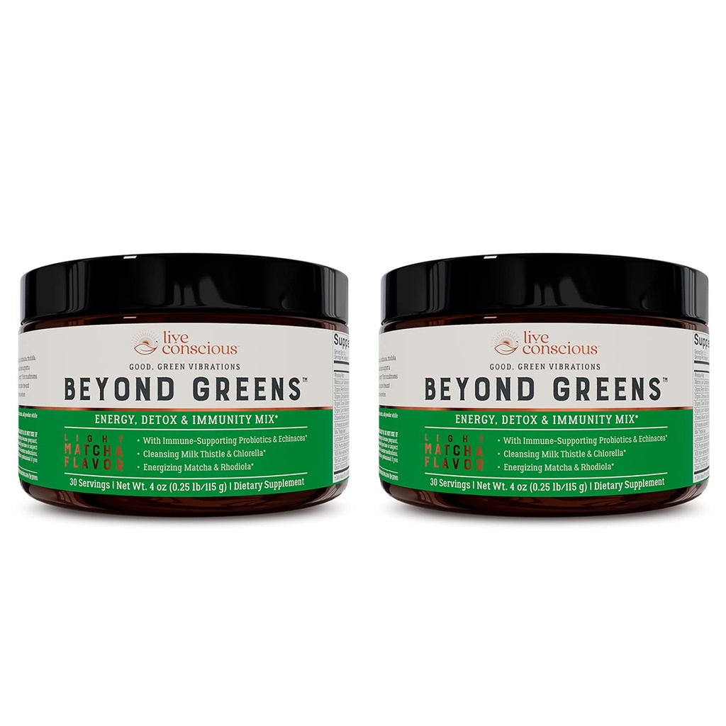 Živé Vedomé mimo zelených Koncentrované Superfood Powder - Matcha Flavor w/Chlorella, Echinacea, Probiotiká pre imunitnú podporu a energiu - 30 Servírovanie (2-Pack)