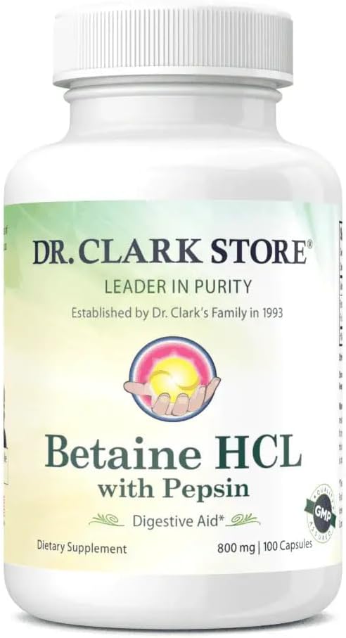 Dr. Clark Betaine HCL Supplement with Pepsin, 800mg, 100želatínové kapsuly