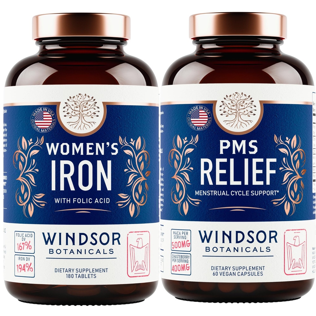 WINPBERR BOTANICALS Železo Supplement a PMS Relief Bundle pre ženy