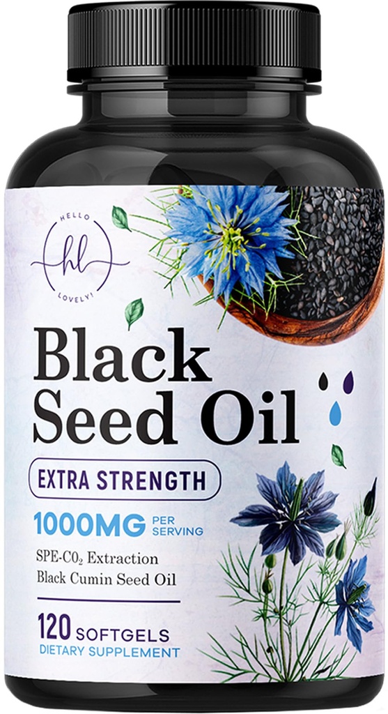 Black Seed Oil Softgels 1000mg - Premium Nigella Sativa Blackseed, Pure Natural Black Cumin Seed Oil & Antioxidant pre kožu a imunitnú podporu - Non GMO, Bottled in USA Supplement - 120 Softgels
