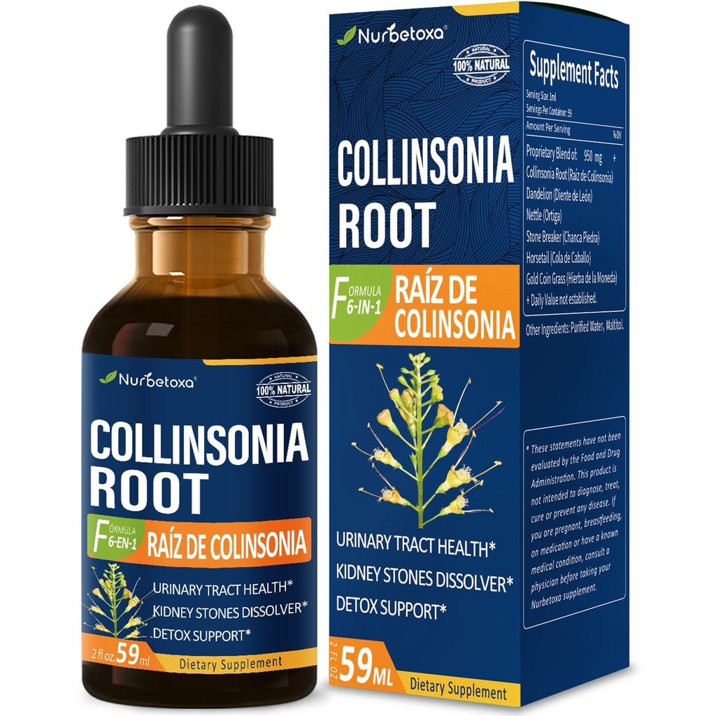 Collinsonia (Stone Root) kvapky pre močových ciest zdravie, Prírodné bylinné formula doplnok w / Stone Breaker Chanca Piedra Extract Podpora Obličkové kamene Rozpúšťadlo & Detox Čistenie. 2oz
