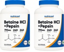 Nutricost Betaine HCl + Pepsin 790 mg, 240 kapsúl, 2 fľaše (480 kapsúl)