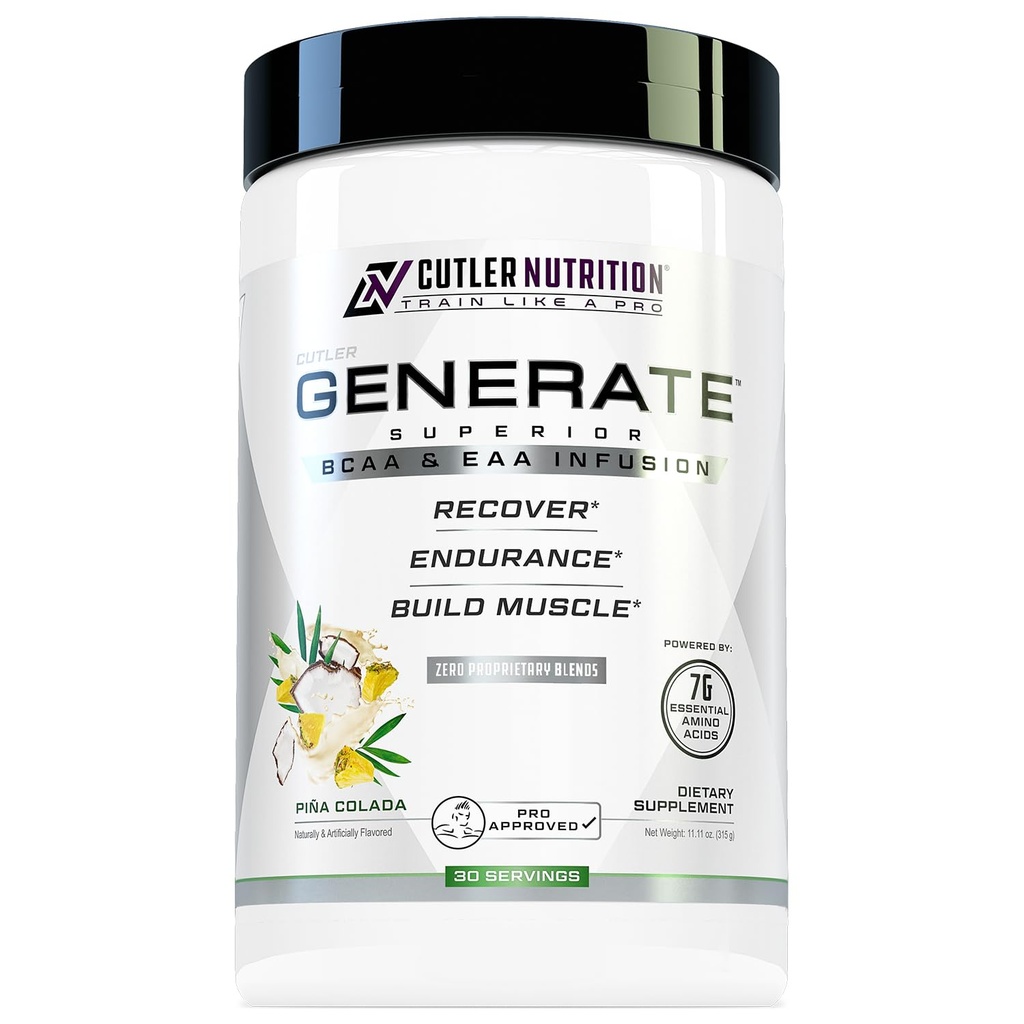Cutler Nutrition Generate EAA and BCAA Powder: Best Branched Chain Amino Acides Supplement with Essential Amino Acides, 5g BCAAs, 2g EAAs for Lean Muscle Mass 