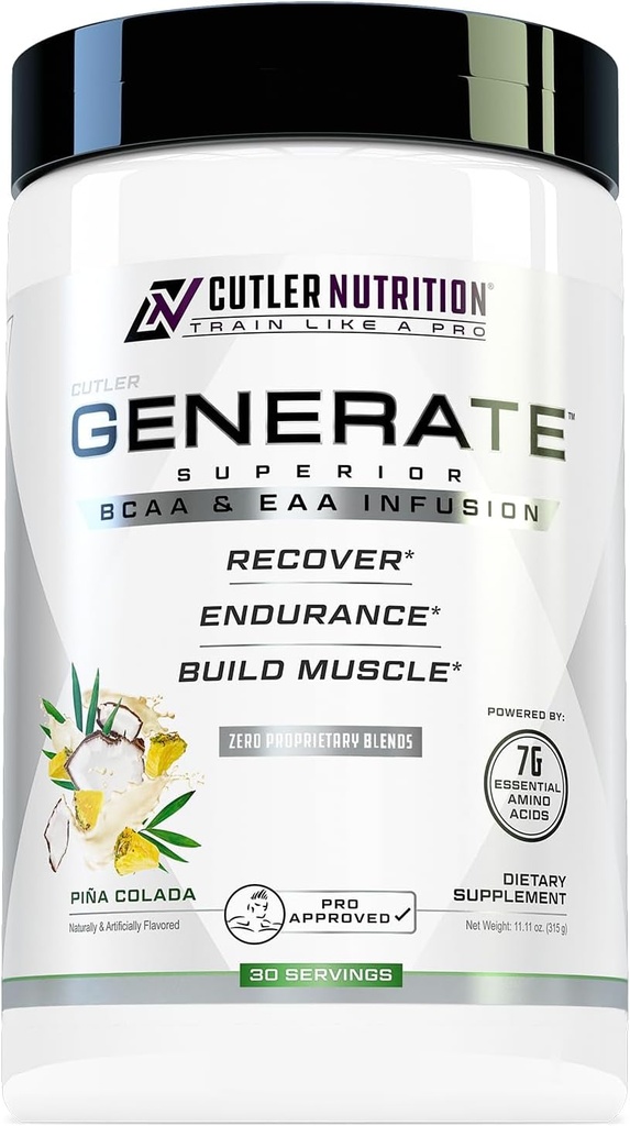 Cutler Nutrition Generate EAA and BCAA Powder: Best Branched Chain Amino Acides Supplement with Essential Amino Acides, 5g BCAA, 2g EAAs for Lean Muscle Mass 