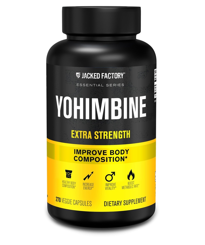 Jacked Factory Yohimbine Extra Strength Supplement, 270 Kapsule - Premium Yohimbe Bark extrakt pre skúsených užívateľov - Body Recomposition, Energy & More - Zero Fillers - 270 Veggie Capsule Pills
