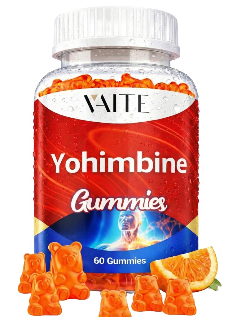 VAITE Yohimbine HCl Gummy 15mg - Cukor-free, Non-GMO Energy & Vytrvalosť Podpora pre mužov a ženy, Antioxidanty, Yohimbe Bark Extract, Zlepšenie výkonu - podporuje výrobu energie - 60 Gummies