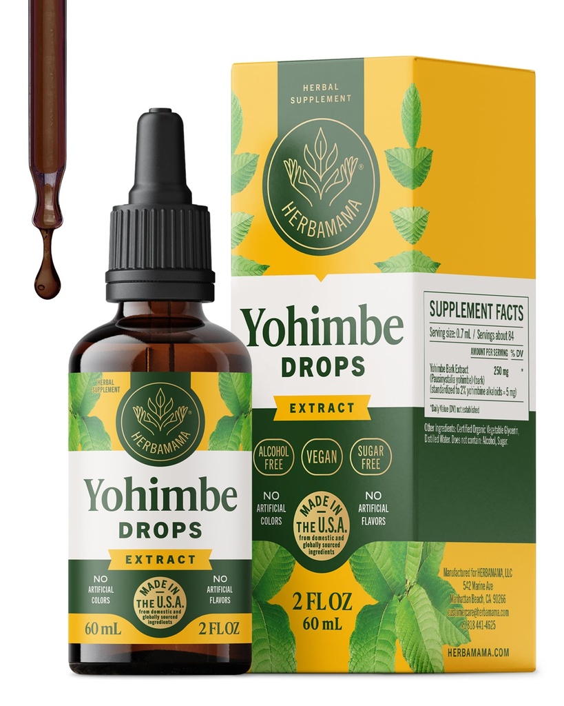 HERBAMA Yohimbe doplnky pre mužov a ženy - Vegan Celková podpora s extraktom Yohimbe Bark - non-GMO, Alkohol a bez cukru Yohimbine kvapky, 42-Deň dodávky