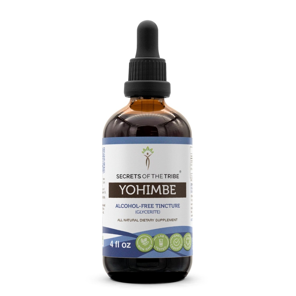 Tajomstvá tekutého extraktu bez obsahu alkoholu Tribe Yohimbe, Wildcrafted Pausinystalia yohimbe Sušená kôra (4 FL OZ)