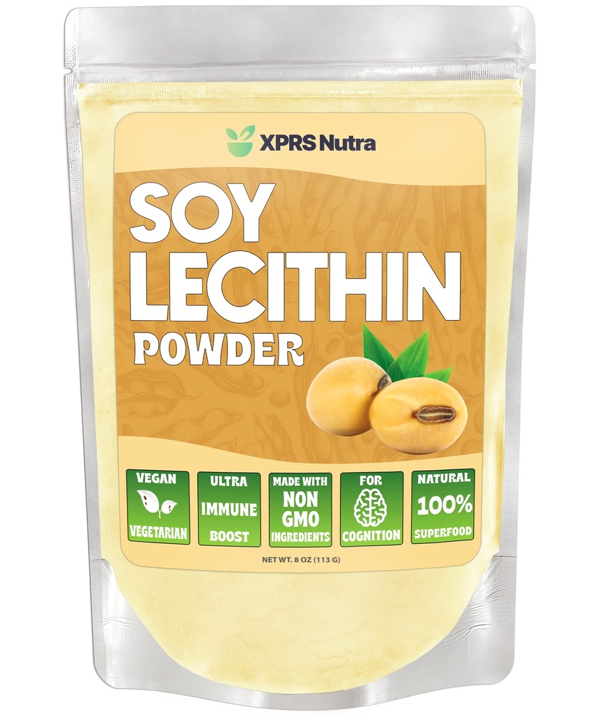 XPRS Nutra Soy Lecithin Powder Food Grade Fat Emulgátor - Vhodné na varenie, Pečenie a viac - Vegan Friendly Soy Lecithin Powder Cooking Aid (8 Ounce)