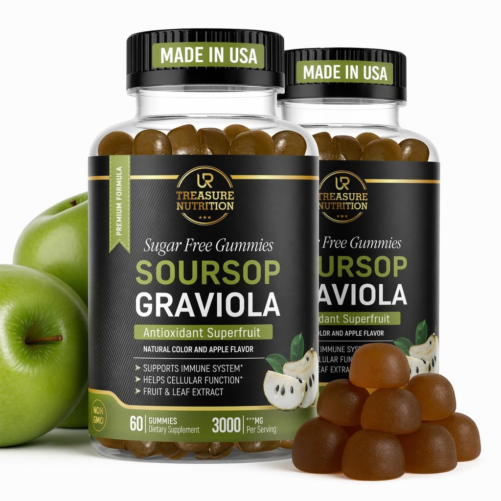 Soursop Leaves & Soursop Fruit Gummies - 3000mg Soursop Extract - 2 Balíček Graviola Supplement - Soursop Fruit and Leaf - 120ct - Bez cukru - bezlepok zadarmo 