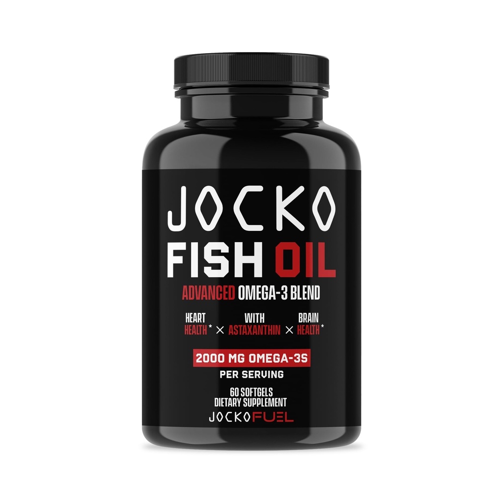 Jocko Fuel Omega 3 Fish Oil Supplement 2000mg - Beztuková mastná kyselina Supplement, Wild Caught, Výkonný antioxidant s astaxantínom (60 kapsúl)