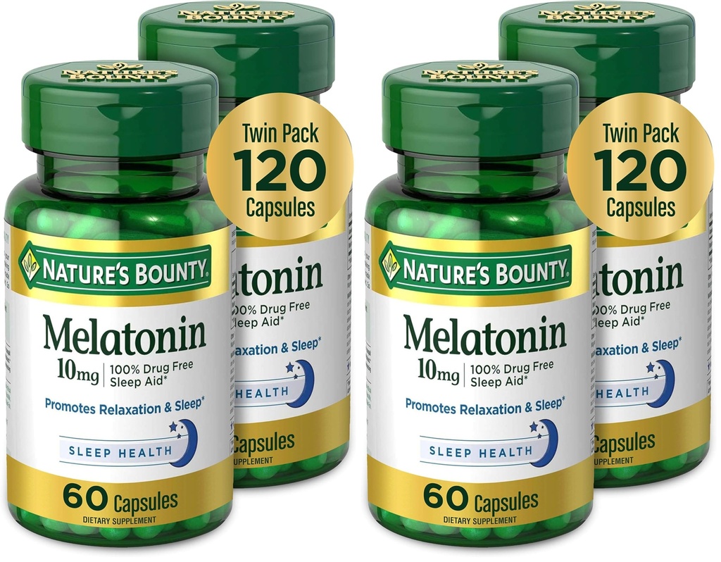 Prírodné Bounty Melatonin, podporuje relaxáciu a zdravie spánku, 10 mg, kapsuly, 60 Ct (pack of 4)
