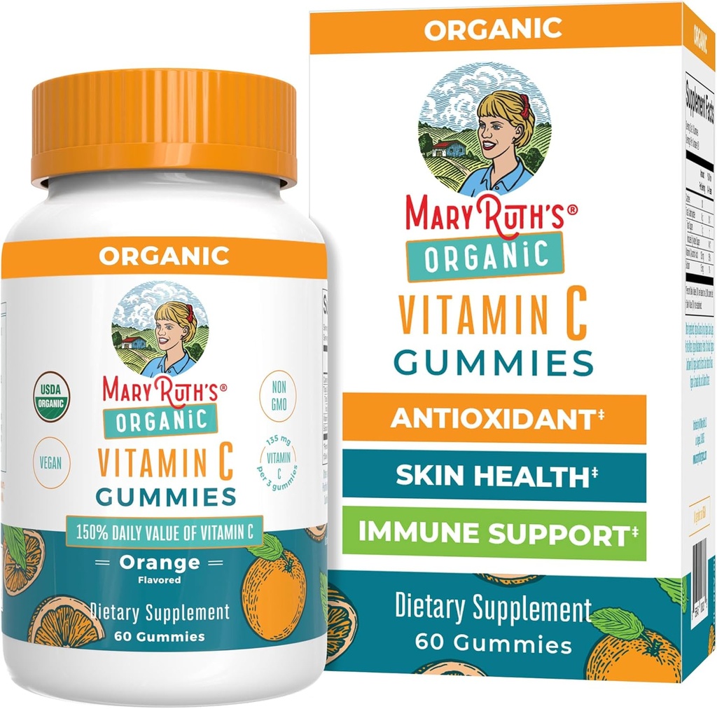 MaryRuth Organics Adult Vitamin C Gummies | USDA Organic | Vegan Chewable Vitamin C Gummies for Ages 14+ | for Immune Support & Overall Wellness | Vegan | Non-GMO | Orange Flavor | 60 Count
