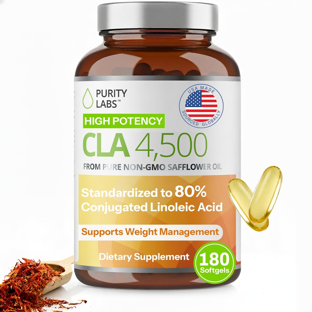 Čistota Labs CLA doplnky 4500MG - Non-GMO požltový olej - podporuje energiu, chudnutie, zdravie srdca, a zdravie svalov - 180 Mäkké gély
