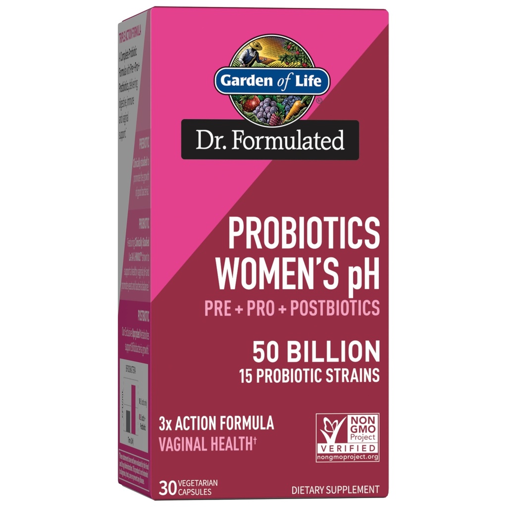Záhrada života Dr Formulované ženy pH Probiotiká 50 miliárd CFU, Pre + Pro + Postbiotiká - Tráviace, Imunitné a Vaginálne Podpora, Zemiaky, Akácia, Postbiotické Metabolity, 30 dní