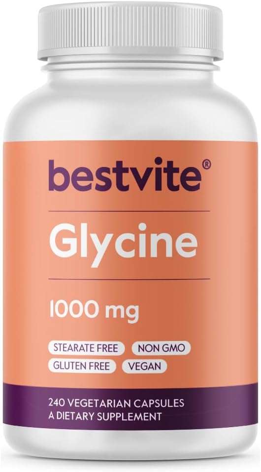 BESTVITE Glycín 1000mg per Capsule (240 Vegetariánov Kapsule) - No Stearates - Vegan - Non GMO - Gluten Free