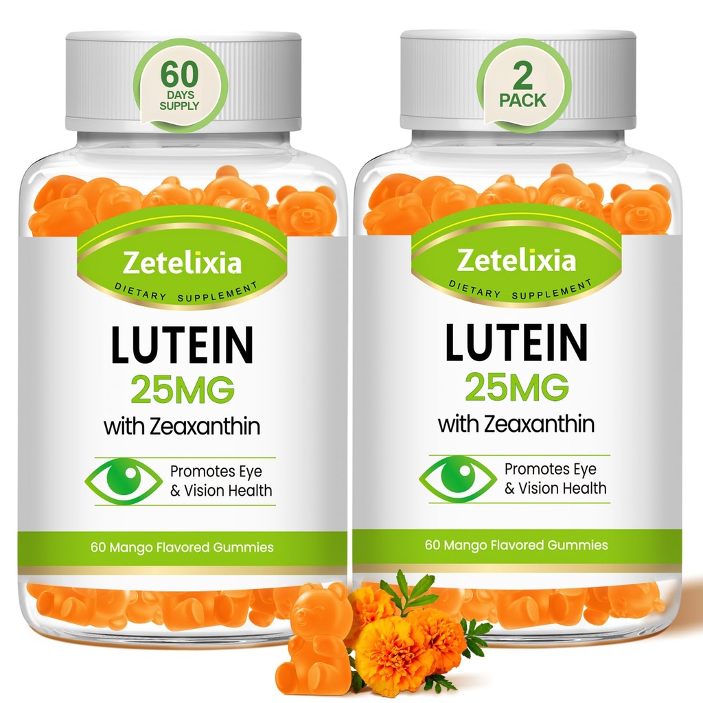 Lutein Gummies 25mg - Očné vitamíny Luteín & Zeaxantín Očné Doplnky pre zdravie dospelých,Sugar Free Eye Health Gumies Supplement - Support Vision, Macular, Blue Light Filtrovanie (120 Počet)