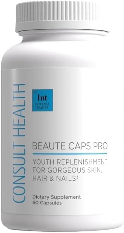 Consult Health Beaute Caps Pro - podporuje rast vlasov, kože a nechtov zdravie - kolagén, vitamíny B6, B7,B12, D & 10,500 mcg Biotin - MSM, krvná pomaranč - Anti-Aging - USA Made - Ženy a muži 60 Kapsule