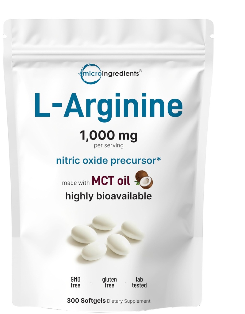 Micro Ingrediencie L-arginín 1000 mg s MCT olejom, 300 Softgels 