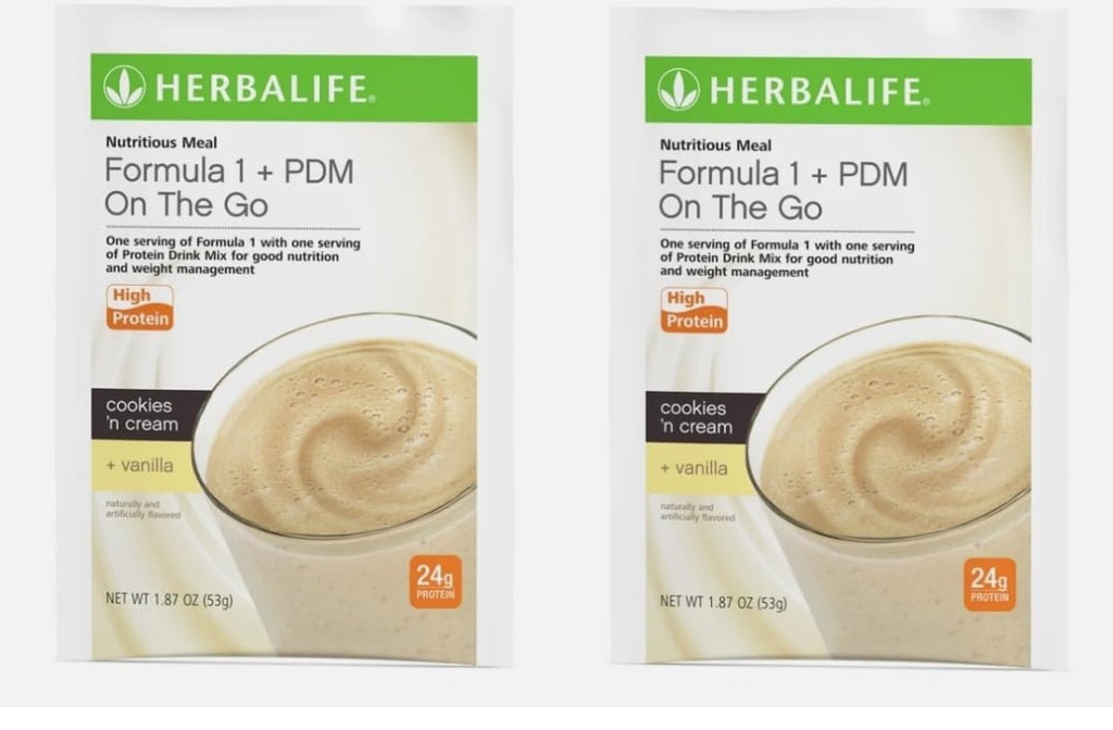 Herbalife Formula 1 + PDM On The Go: 24g of Protein 7 Packets per Box (Cookies and Cream + Vanilla), Protein For Energy and Nutrition, sustain Energy and Satisfy Hunger