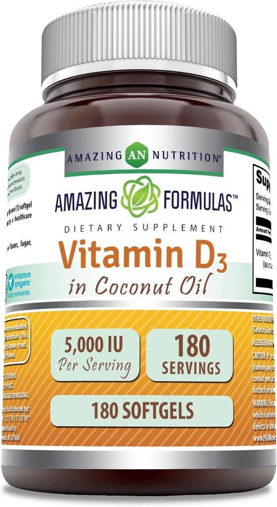 Amazing Formulates Vitamín D3 s kokosovým olejom doplnok 