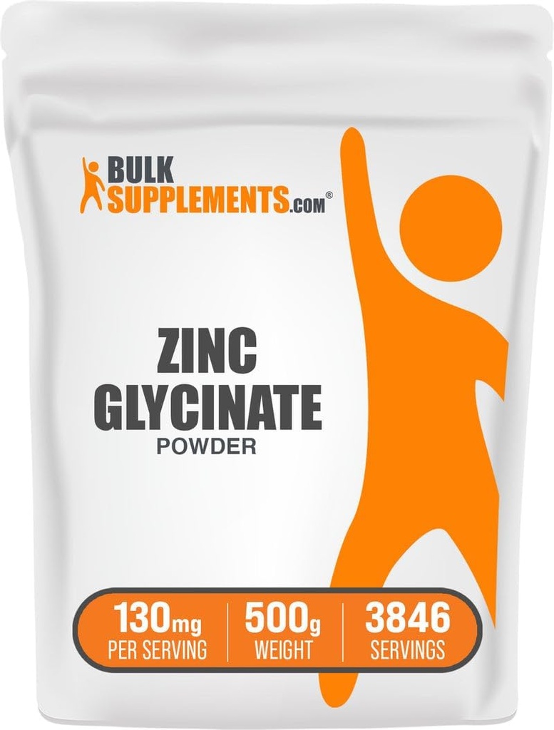 BulkSupplementments.com Zinok Glycinate prášok - Zinok doplnok, Minerálne doplnky pre imunitnú podporu - bez lepku, 130 mg na obsluhu, 500g (1,1 lbs) (Pack of 1)