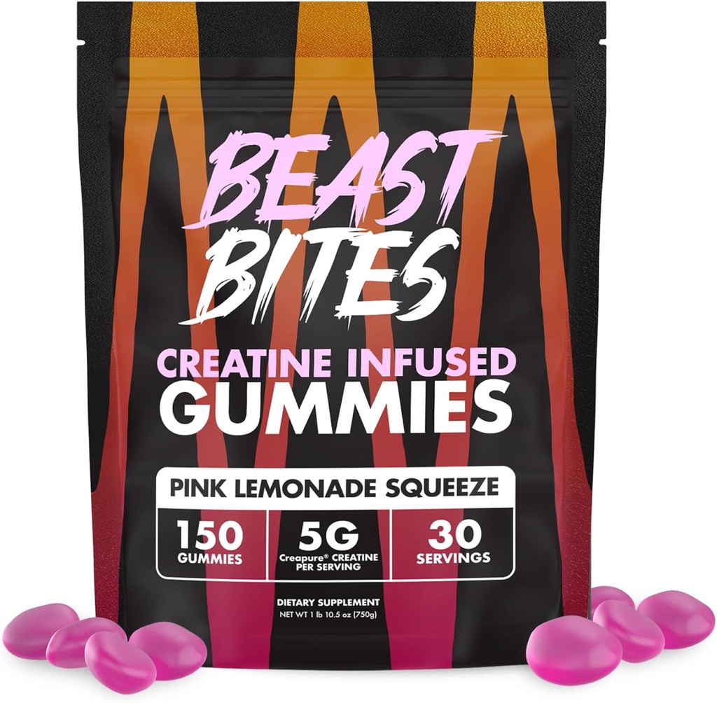 BEAST BITES - Creatine Infunded Gummies - 5g Creapur Creature Monohydrate Per Serving - NSF Certified for Sport - 30 Služieb