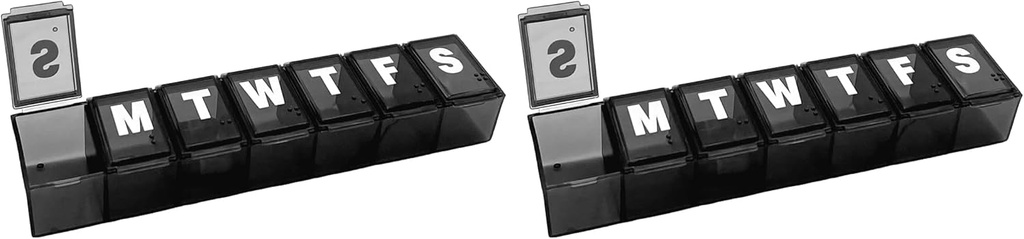 Amazon Basic Care Weekly (7-Deň) Organizátor pilulky, vitamín Planner, a lekáreň Box, stredné oddelenia, čierna (Stoj z 2)