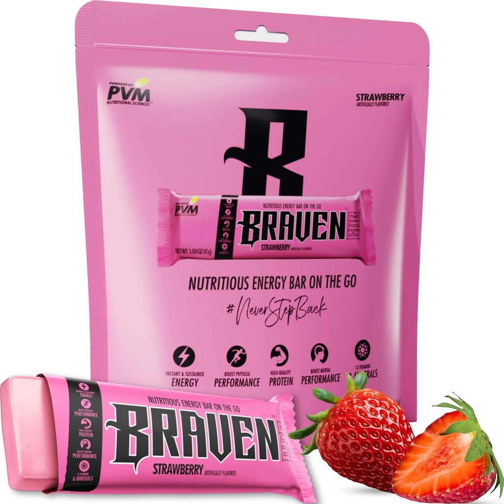 Braven Bar Strawberry Energy Bars (1.59 oz, Pack of 10) 
