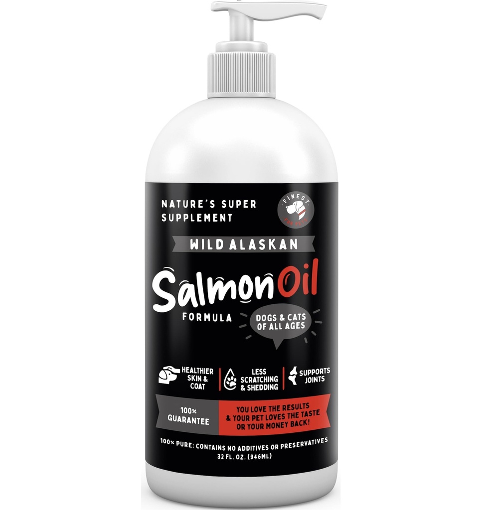Najjemnejšie pre domácich miláčikov Wild Aljašský lososový olej pre psy a mačky - Omega 3 Rybí olej s pollock a losos pre citlivé kože a zdravie. EPA a DHA Ease svrbenie, podporuje kĺb, imunitné a srdcové zdravie (32oz)