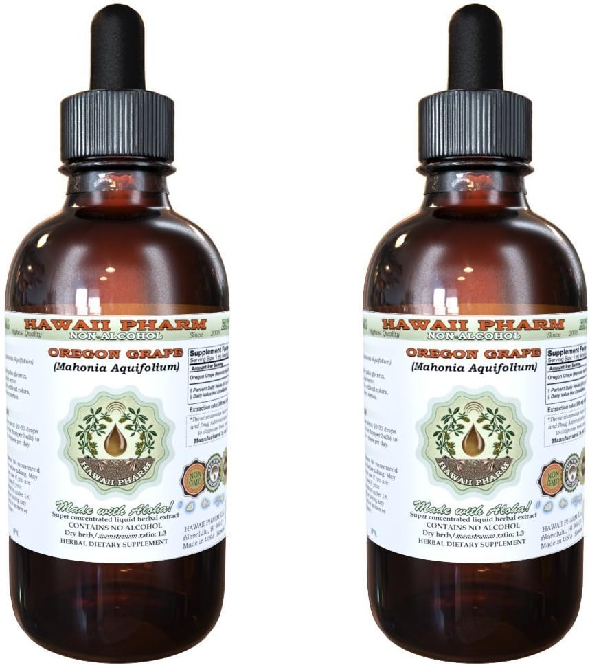 Hawaii Pharm Oregon Grape-Free Liquid Extract, Oregon Grape (Mahonia aquifolium) Sušený Root Glycerit Natural Herbal Supplement, USA 2x2 fl.oz