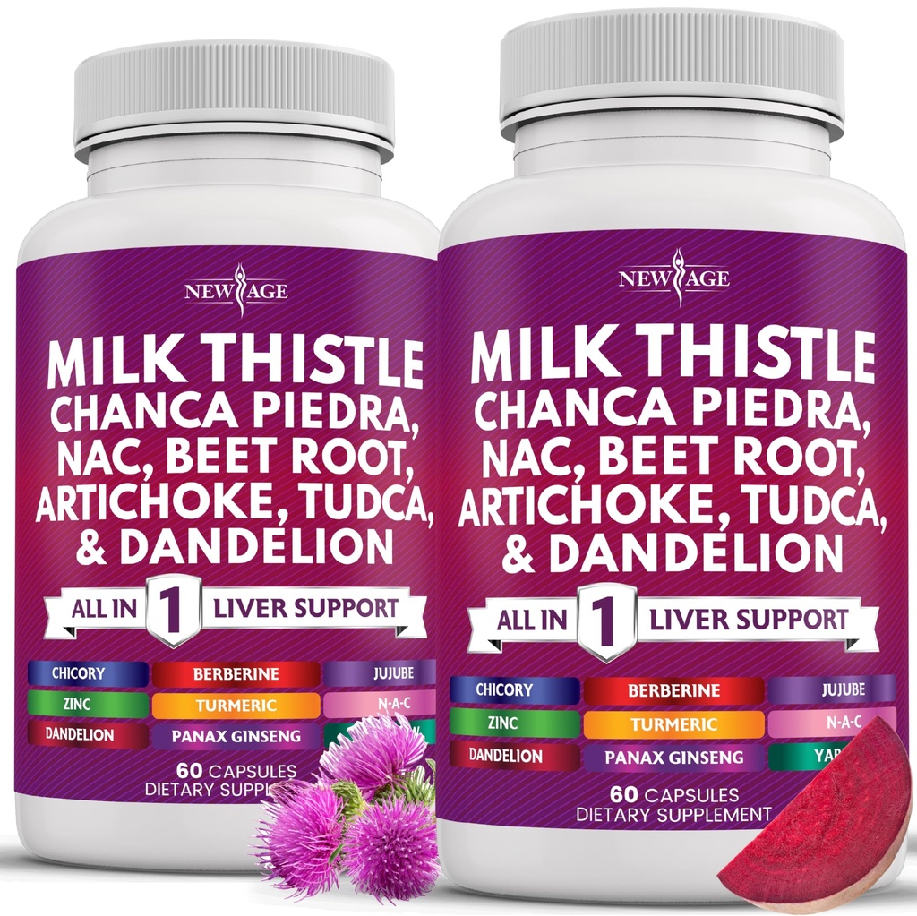 NEW AGE Milk Thitle NAC Chanca Piedra Repee Root Artičoka Púpava Root Astragalus - Plus TUDCA & Ginger - 120 Počet