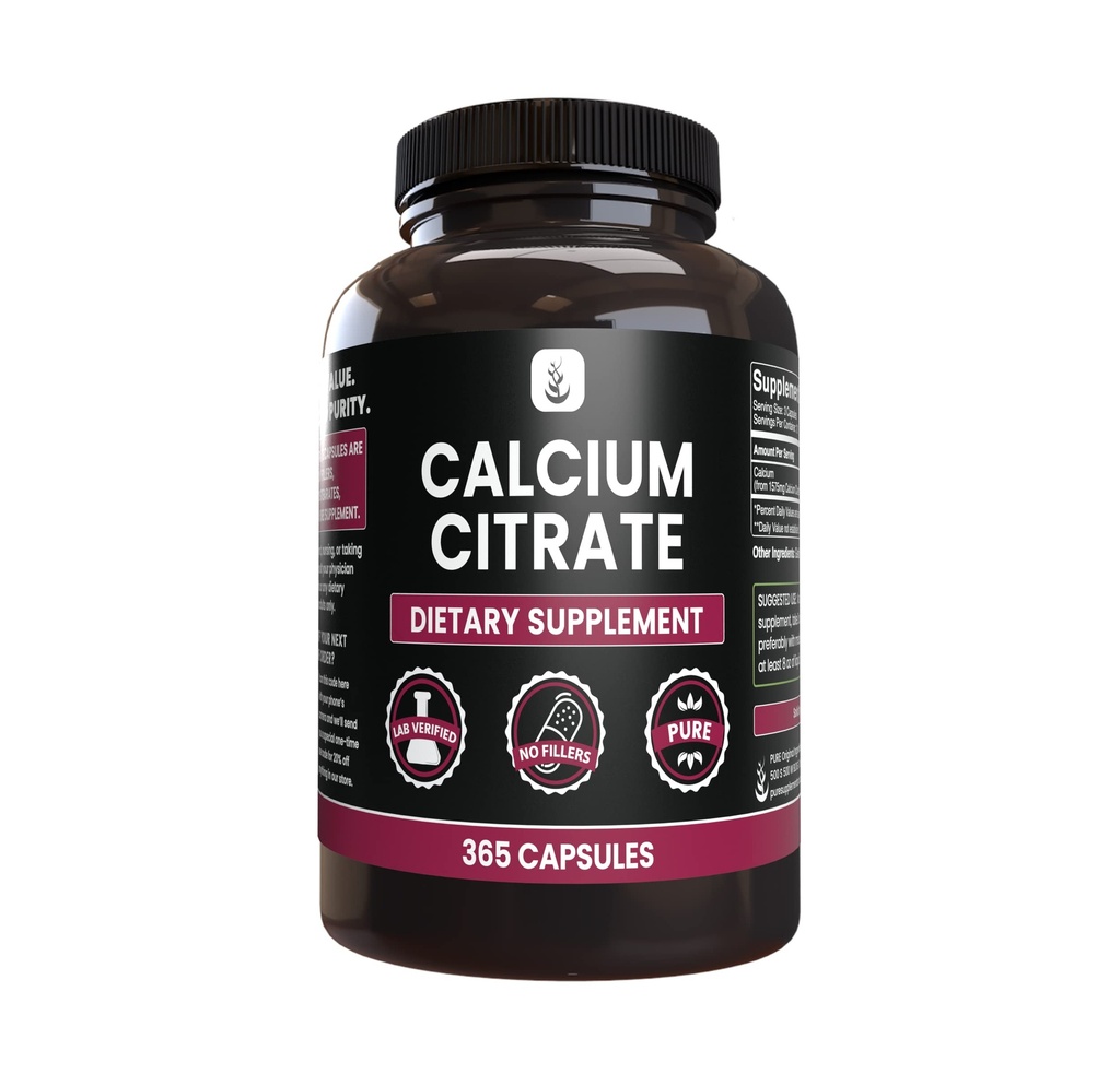 Pure Original Ingredients Calcium Citrate (365 Kapsule), No Magnézium alebo Rice Fillers, Always Pure, Lab Overified