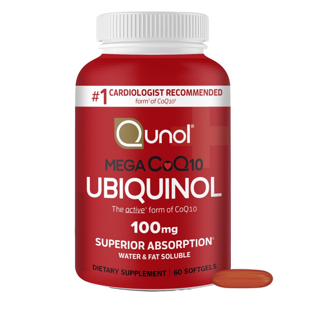 Qunol Ubichinol CoQ10 100mg Softgels, Qunol Mega Ubichinol 100mg - Superior Absorbcia - Aktívna forma koenzýmu Q10 pre zdravie srdca - 2 mesiace Zásobovanie - 60 Počet