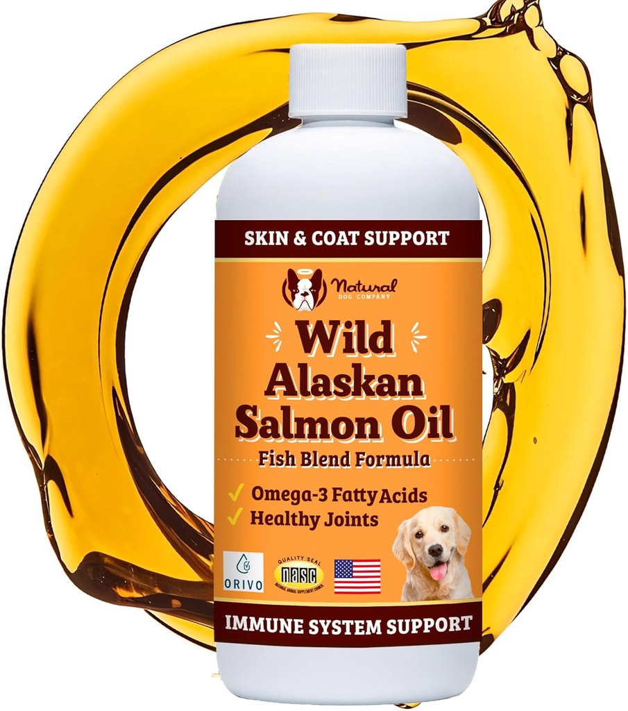 Natural Dog Company Wild Aljašský lososí olej Formula s Omega 3, Rybí olej pre psy Supplement, Skin & Coat Dog Oil, Ichy Relief, Immune Support for Joints & Heart, Food Topper, 8 oz.