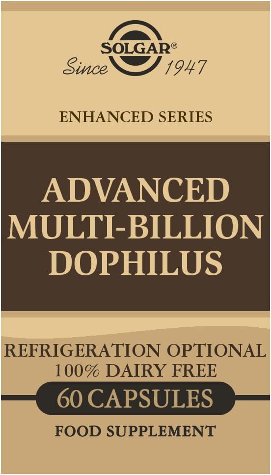 Solgar Advanced Multi-Billion Dophilus, 60 Rastlinné kapsule - Podpora Zdravá intestinálna Flora - 5 miliárd mikroorganizmov na porciu - Gluten, Mliečne výrobky, Laktóza a mlieko č. - Vegetariánska - 60 Servings