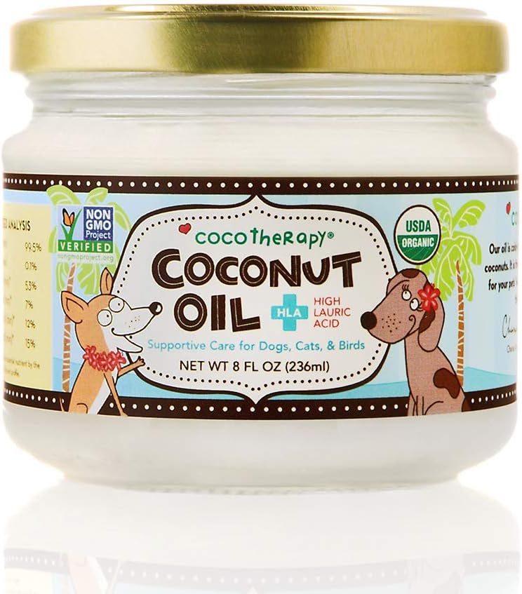CocoTherapy Organic Virgin Coconut Oil, 8 Ounces, Natural Supplement for Pes Skin Coat Digestion and Imunity