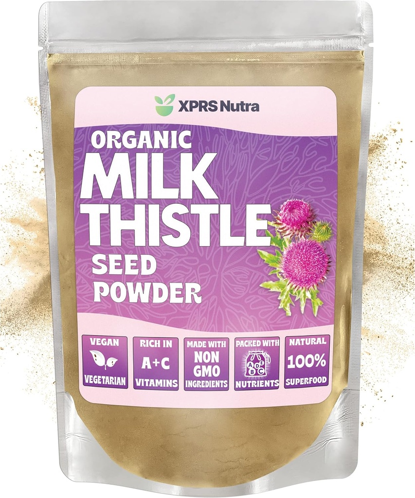 XPRS Nutra Organic Milk Thitle Seed prášok - Premium Milk Thitle Powder Bohatý na silymarín a antioxidanty - Milk Thitle Seeds Support Liver Health - Vegan Friendly Milk Thitle Organic (8 Ounce)