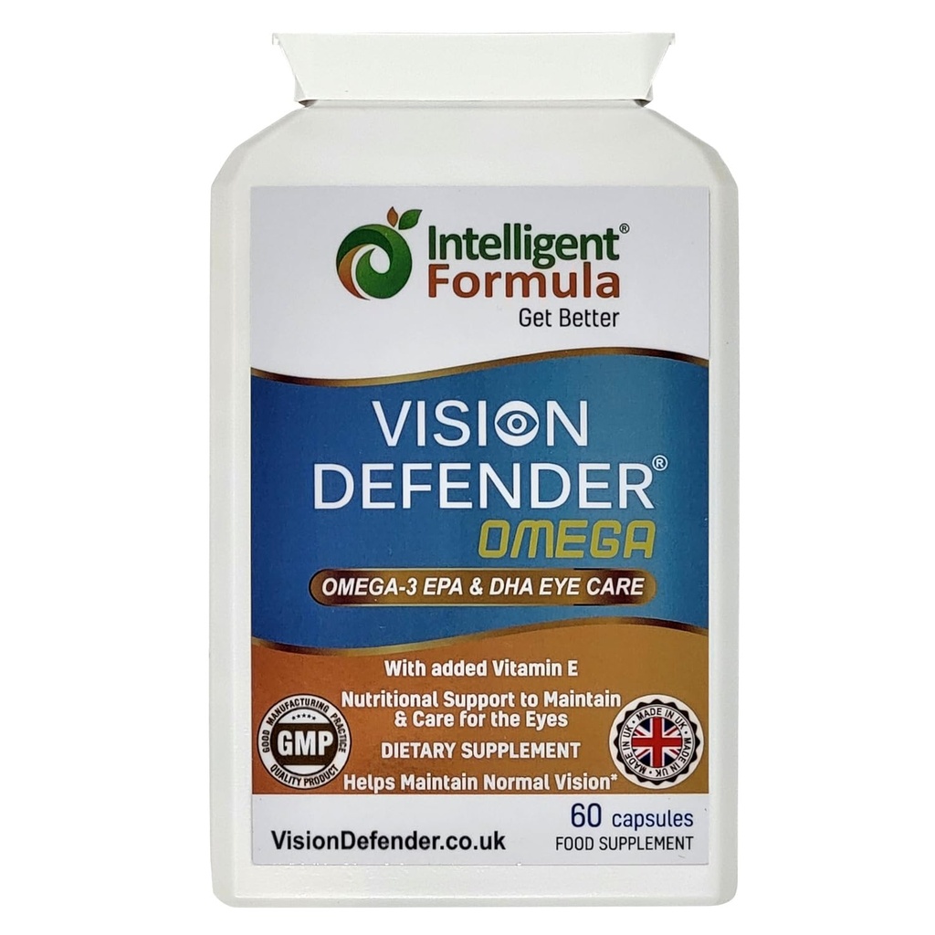 VISION DEFENDER OMEGA Eye Supplement: Care and Relief for Suché Eyes, Improve Eye- High Strength 1000mg Pure Omega-3 Fish Oil (400mg EPA, 200mg DHA per capsule) + Vitamin E (60 softgels) Vyrobené v Spojenom kráľovstve