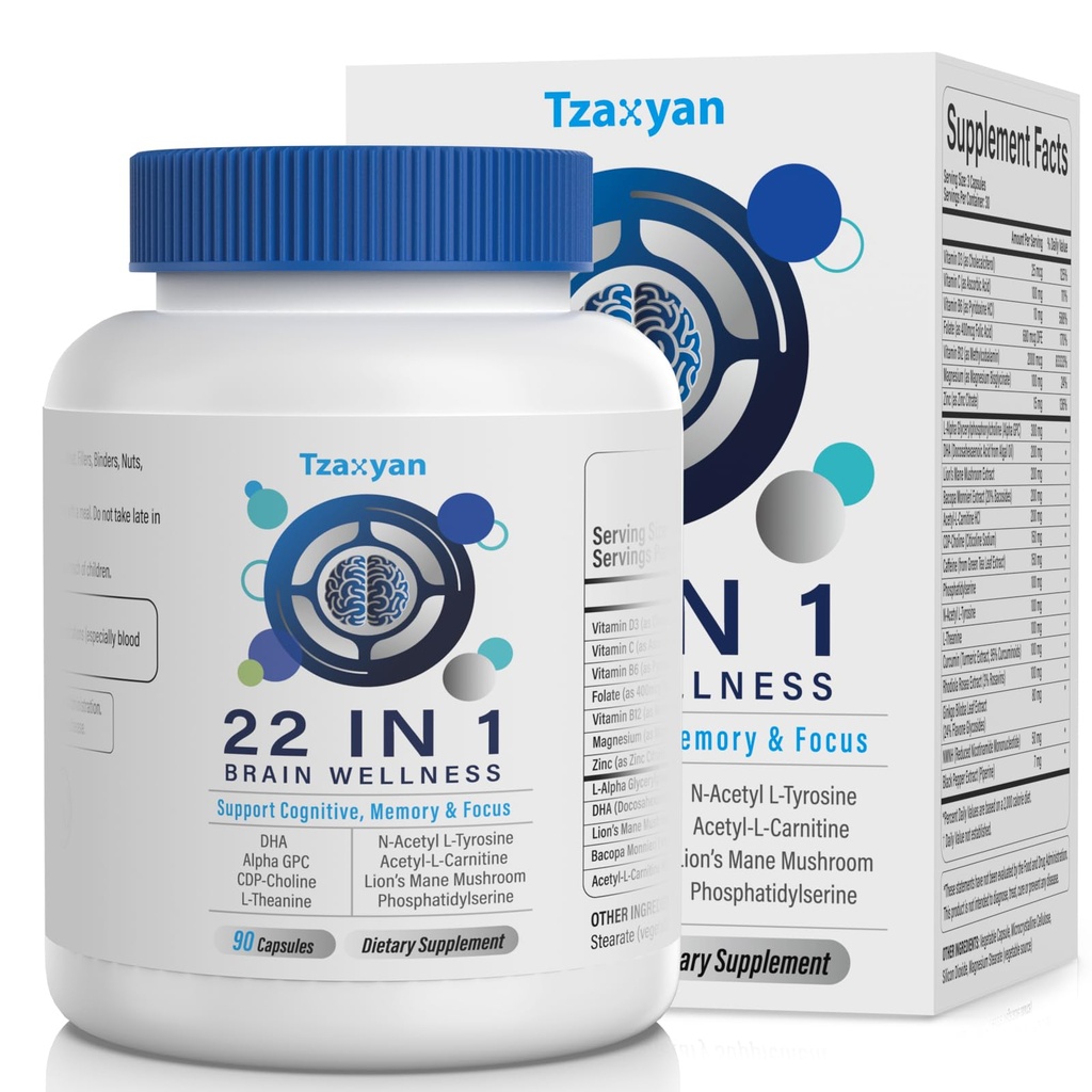 Doplnky k mozgu pre pamäť a zaostrenie, jasnosť a kognitívne zlepšenie, 300 mg Alpha GPC, CDP-cholín, DHA, Lion
