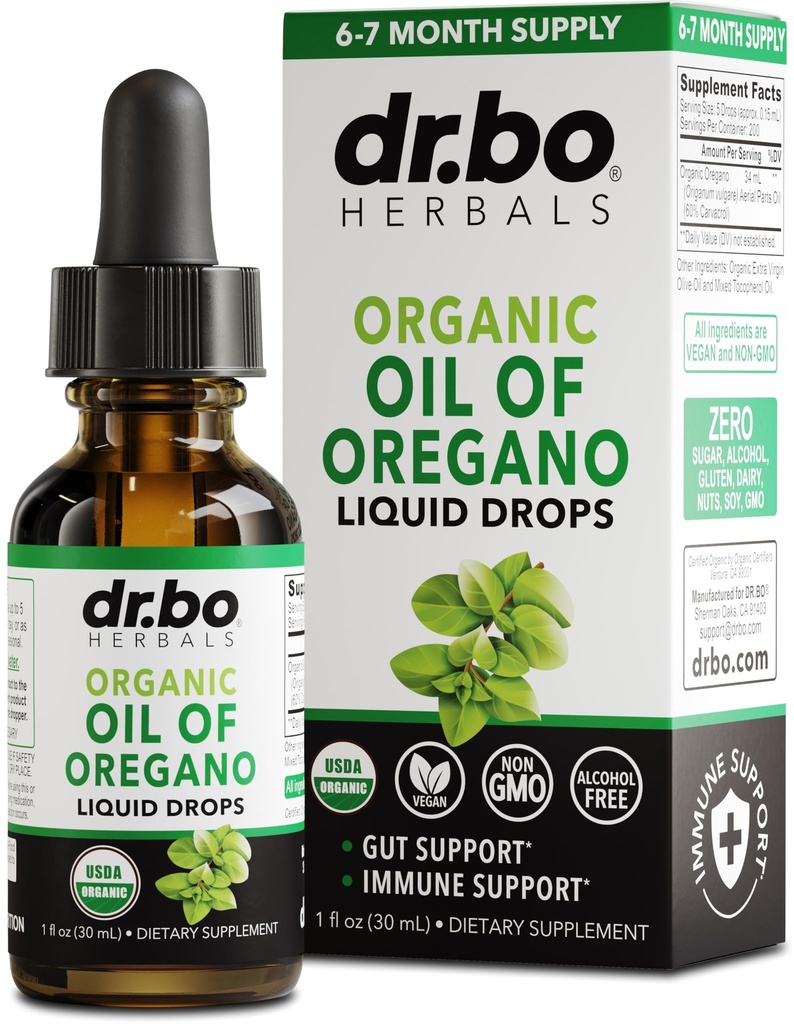 Oregano Oil Organic Liquid Drops - 6 Mesiac dodávky Organický olej Oregano Drops Liquid Tinture Extract, Cleanse, Detox, Immune Support, Digestive Gut Health - Pure Vegan Non-GMO Herbal Tinture 1 oz