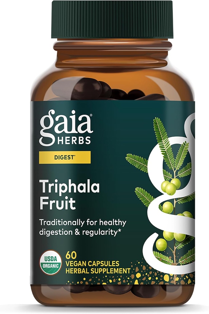 Gaia byliny Triphala Ovocie - Podpora Tráviace zdravie - Jemne čistí váš systém* - s Amla Ovocie, Belleric Myrobalan, a Chebulic Myrobalan - 60 Vegan Kapsule (30-Deň dodávky)