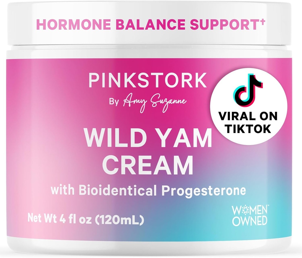 Pink Stork Wild Yam Cream - Natural Hormone Balance for Women - PMS, Fertility, Perimenopauza, Menopauza - Bioidentical Cream - Nevoňavá, 4 oz