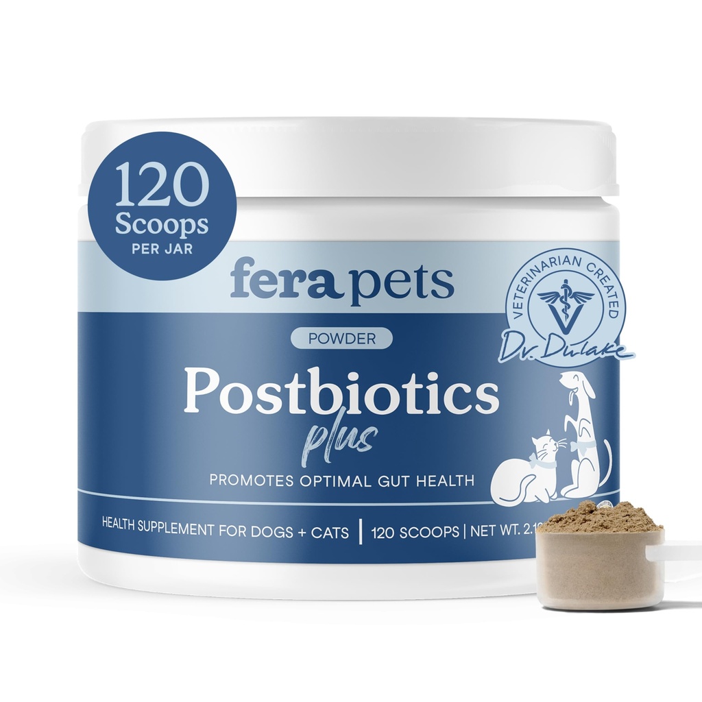 Fera Domáce zvieratá Postbiotiká Plus prebiotiká pre psy a mačky - so Slippery Elm - podporuje optimálne trávenie zdravie a zápalové reakcie - zvyšuje odolnosť - 120 lopatiek