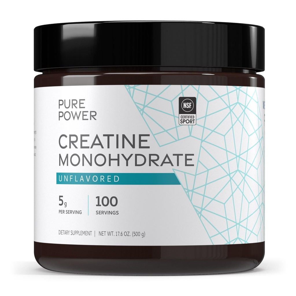Dr. Mercola Pure Power Creatine Monohydrate - Supports Strength & Performance - Unflavored - NSF Certified - Quick-Dissolving Powder - 17.60 oz - 100 Servings