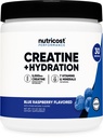 Nutricost Kreatín Monohydrát + Hydratácia Modrá Malina Ochutené (30 Servings) - 7 Vitamíny a minerály, 5000 mg Kreatín na obsluhu
