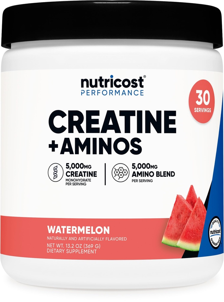 Nutricost Creatin + Aminos 30 Servírovanie (Watermelon Ochutené) - 5,000mg Monohydrát kreatinínu + 5000mg Amino BCAA Blend per Serving