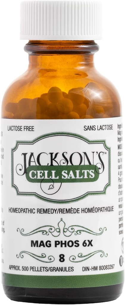Jackson's #8 Cell Salt Mag Phos 6X (500 Pellet Bottle) – Certified Vegan, Lactose-Free Schuessler Tissue Salt Magnesia Phosphorica 6X