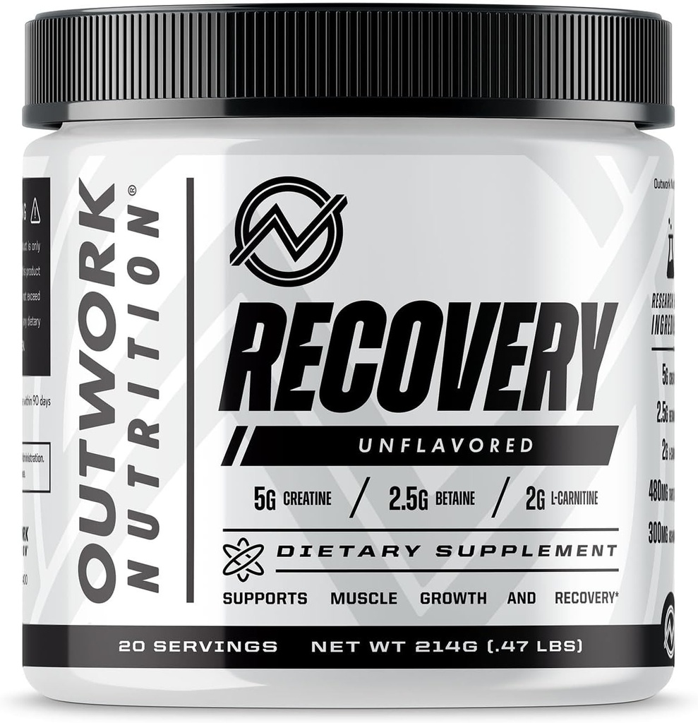 Outwork Nutrition Post Workout Recovery Powder - Kreatín Monohydrát, KSM-66 Ashwagandha & Tart Cherry - Rýchlosť zotavenie, ľahkosť - Kreatín Powder pre mužov a ženy, bez príchute, 240 Gr