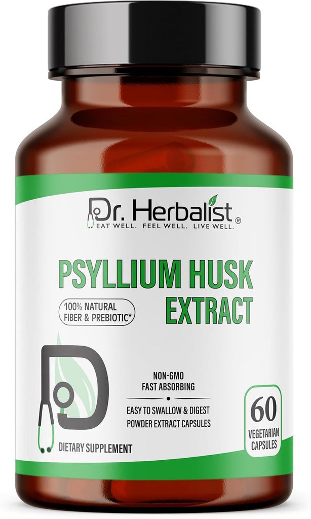 Dr. HERBALIST Psyllium Husk extrakt 1000mg per serving (Plantago Ovata Fiber Supplement)